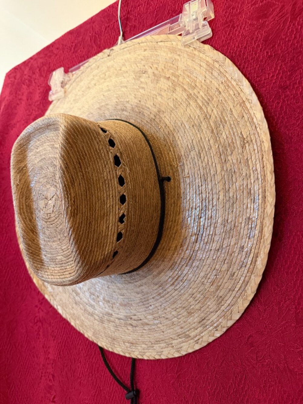 Palm Leaf Straw Tan Western Hat Black Ribbon Handmade in Mexico One Size - Picture 2 of 5